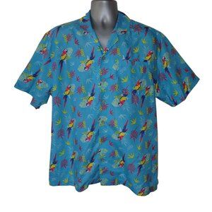 UZZI Amphibious Gear Short Sleeve Button Up Shirt Men L Hawaiian Parrots Tropica